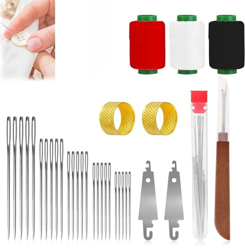 Aghi in acciaio inossidabile con cruna larga per gli amanti dell'artigianato, per ricamo a punto croce, rammendo, quilting, filati, fai da te e set di strumenti per riparazioni (34pcs)