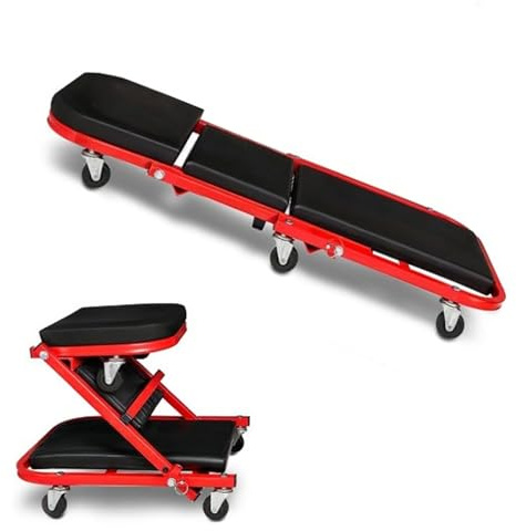 Creeper Plegable para automóvil, Asiento mecánico 2 en 1,Taburete de Taller de Garaje Resistente de 150 kg con 6 Ruedas giratorias de 360 ​​° para reparación Debajo del automóvil