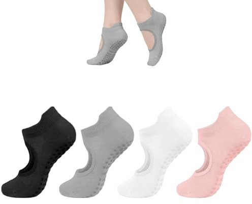 flintronic yogastrumpor, halkfria strumpor, halkfria strumpor, sport för yoga, barer, pilates, dans, barfota, studsmatta, hem, sjukhus för kvinnor och män, Svart + vit + rosa + ljusgrå, one size