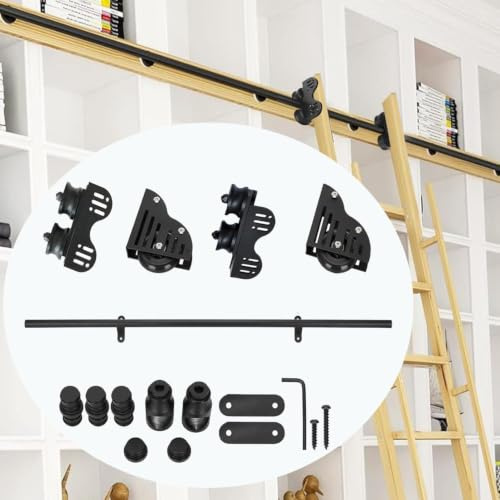 Glidande stegskena i kolstål | Flera storlekar glidande stegskena Kit for bibliotek vindsförråd(11.8ft/3.6m Track Kit)