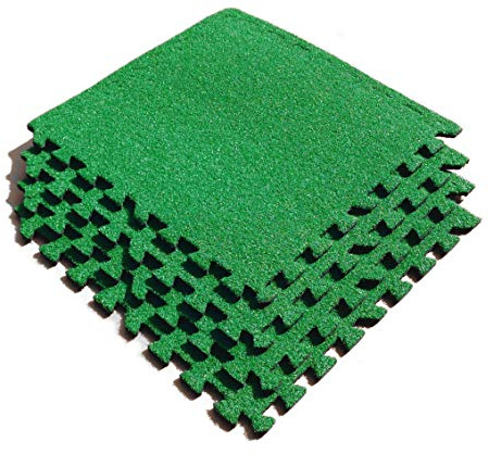 Artificial Grass Tiles - EVA Tiles with Astroturf Style Covering - Football Room - Putting Green etc - 4Pk - 9 Ft Sq
