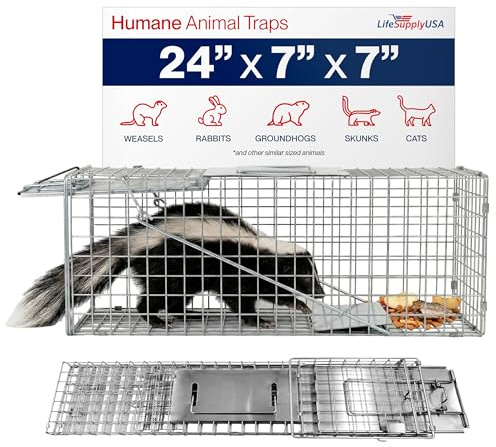 24 Humane Cat Trap for Stray Cats, Collapsible Live Animal Cage for Feral Kittens, Possum, Raccoon, Rabbit, Armadillo Trap Catch and Release by LifeSupplyUSA