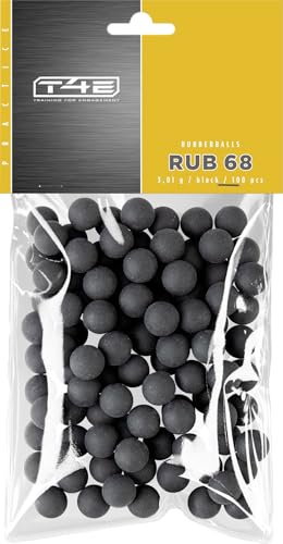 T4E Paintball Kugeln RUB 68, Munition Kaliber 0.68 100 Stück, Rubberballs, schwarz