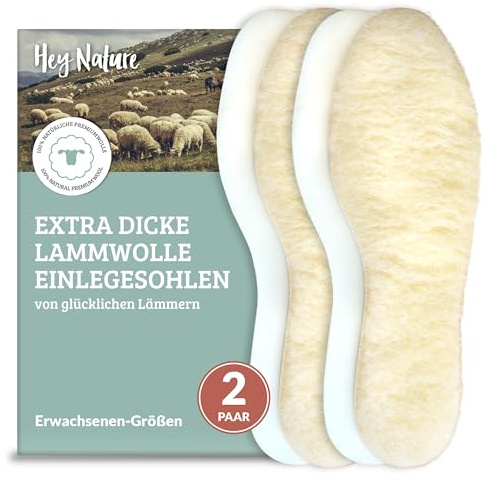 Hey Nature 2 Paia di Solette in Lana d'Agnello - Riscaldanti Extra Spesse per l'Inverno, Più Efficaci delle Termiche - Ritagliabili per Scarpe