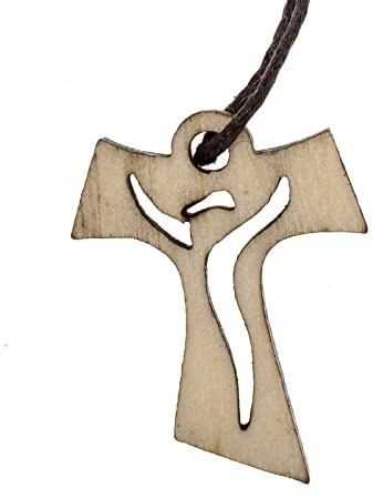 Holyart Croce Prima Comunione Tau Legno Intaglio Risorto 3,3x2,4cm