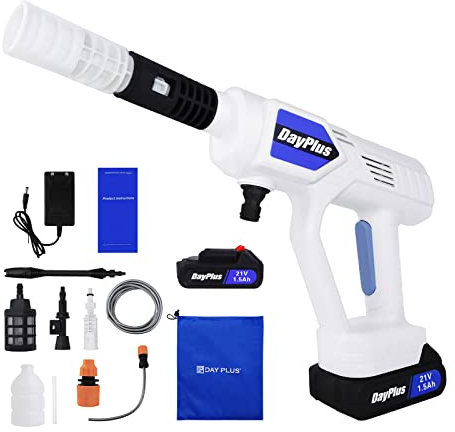 Lavadora de Alta Presión, Hidrolimpiadora portátil con 1 Batería Recargables - Manguera Duradera con Filtro - Chorro Potente - Hidrolimpiadora sin Cable, MAX 652PSI