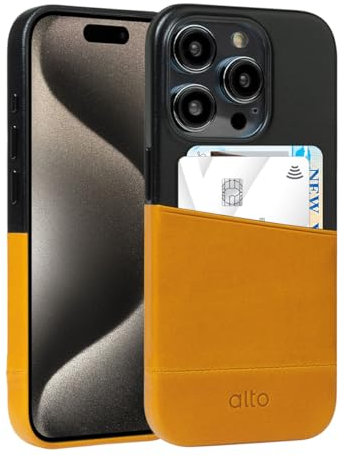 alto Étui en cuir compatible avec iPhone 15 Pro, Metro Series Étui portefeuille en cuir italien avec porte-cartes (6,1, marron caramel et noir)