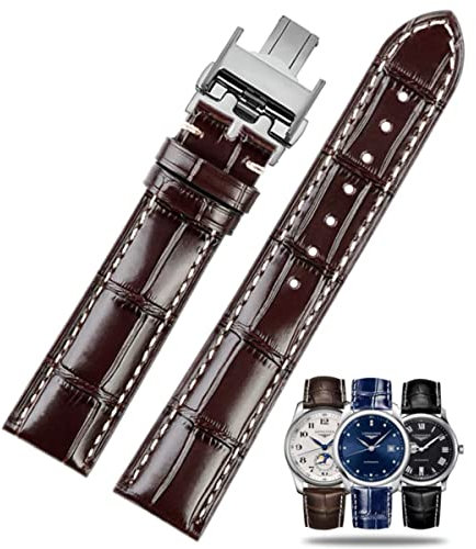 FOUUA Uhrenarmband für Longines - 19mm 20mm 21mm Leder Krokodilmuster Echtleder mit Blau Schwarz Braun - Ersetzen für Longines Master Concas Classic Reproduction Series