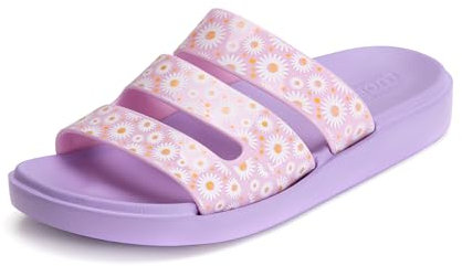 JOMIX Pantoletten Damen Sommer Gummi Schlappen Elegant Flach Hausschuhe Weiche Blumen Badelatschen Pool Meer Strand Badeschlappen (Lila, 39 EU)