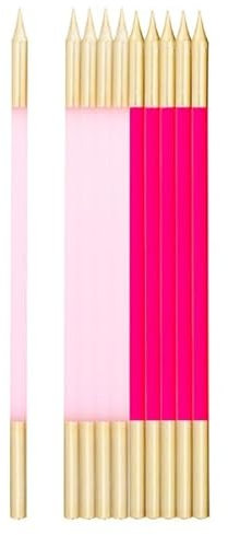 10 Candele fucsia rosa e oro Mezzo Stelo Matita candeline in cera per torte H15,5 cm