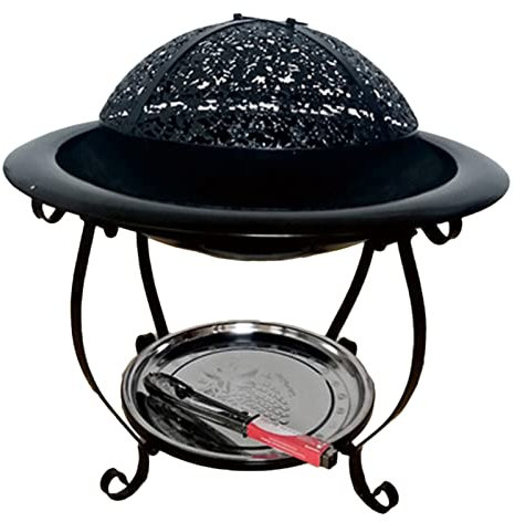 Foyer bol pour charbons/bûches/bois brûlant intérieur/extérieur feu de camp poêle de fête patio terrasse barbecue barbecue chauffage salle de jardin bassin de feu (couleur : avec couvercle en maille)