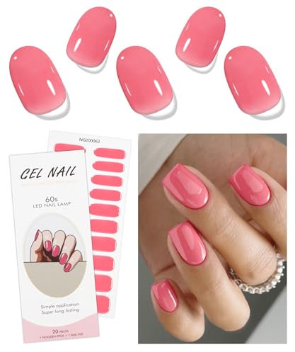 JMEOWIO Gel Nail Stickers Orange Pink Semi Cured Gel Nail Strips Wraps UV/LED Nails Art Design Decoration Accessories