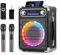 ZYMY Karaoke Machine 2 Wireless Microphones & PA Speaker System - Portable Party Bluetooth Speaker with Beat-Sync LED Lights, AUX/USB/TF Playback for Home Nights/Garden Parties/AU Camping
