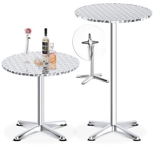 XIELOUS 3-in-1 Stehtisch,Bistrotisch-klappbarer Barkeeper Tisch-60 cm Durchmesser-3 Höhen: 49,5cm/74cm/114cm-Edelstahl für zu Hause,Garten,Restaurant-Outdoor-Stehtisch,Bar Table,Party-Tisch-Silber