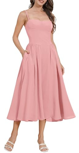 OMEWEE Women Sun Dress Summer Strappy Floral Maxi Dresses Flowy Pleated Party Dress with Pocket for Daily, Holiday, Travel, Wedding
