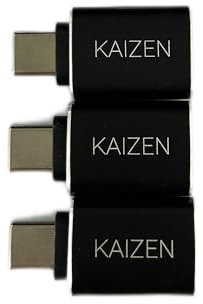Kaizen USB to USB C Adapter 3 Pack, USB A Female to USB C Male 3.0 OTG Adapter,Type C Thunderbolt 4 5 Converter for iMac,MacBook Pro, iPhone 16 16e 15,iPad 10 11 A16 Air 7, Samsung Galaxy S25 (Black)