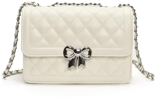Travistar Small Women's Cross Body Bags Cute Shoulder Bag Handbags Quilted Leather Crossbody Bags for Women Side Bag with Chain Strap Clutch Evening Purse, White