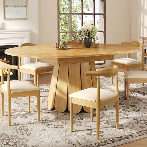 Easexcy Esstisch ausziehbar, Esszimmertisch, Küchentisch, ausziehbare Tischplatte Runder Esstisch, ausziehbar zu oval, 118-158 cm, Platz für bis zu 6 Personen (Holzfarbe+Kein Speicherplatz)