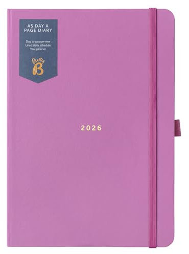 Busy B 2026 A5 Diary Day-A-Page Planner for Students, Professionals & Teachers - Fuchsia Daily Planner with Gold Foil, Jan - Dec, Elastic Band & Ribbon Marker - Organizer for Desk or Handbag