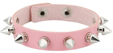 HUIANGLIYG Braccialetto in Pelle con Punte per Uomo e Donna, Regolabile, Fatto A Mano, intrecciato, con Borchie, con Bottone Automatico, Polsino Avvolgente Punk Rock, per Halloween, Night Club, Rosa