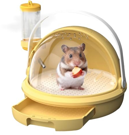 Caja de transporte de viaje para hámster | Transpirable con botella | Caja de transporte para animales pequeños para viajes, para chinchilla, erizo, conejo, Gerbil Bartagame al aire libre y camping