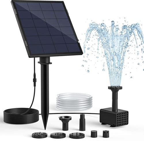Bomba de fuente solar para bebedero de aves, bomba de agua solar de 2,5W con cable de 3M, estaca de suelo ajustable, 5 modos de rociado y manguera de 1,2M, protección contra marcha en seco, bajo ruido