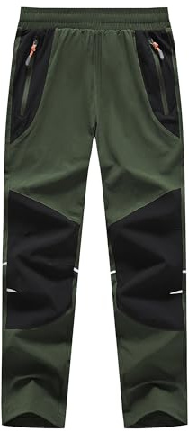 Buyboxs Wanderhose Kinder Sommer Wasserdicht Outdoorhose Jungen Arbeitshose Mädchen Trekkinghose mit Gummibund, Grün L (146-152)