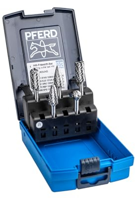 Pferd Juego de Fresas de Metal Duro 1412 Allround (12 millimeters, Mango 6 millimeters), 5 Fresas de Diferentes Formas para Los Principales Materiales, en Caja de Plástico