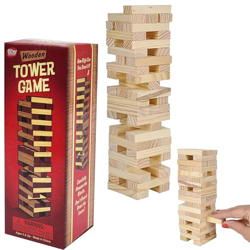 The Dreidel Company Wooden Blocks Stacking Tumbling Tower Game, Pull, and Tumble Blocks, Sensory Learning, Game Night, 6 Inches (Single)
