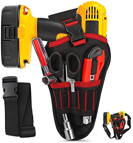 Sac Porte-Outil holster ceinture avec Ceinture Ajustable avec Espace four Accessoires et Boucles Ouvertes pour Ranger les Outils et Perceuse