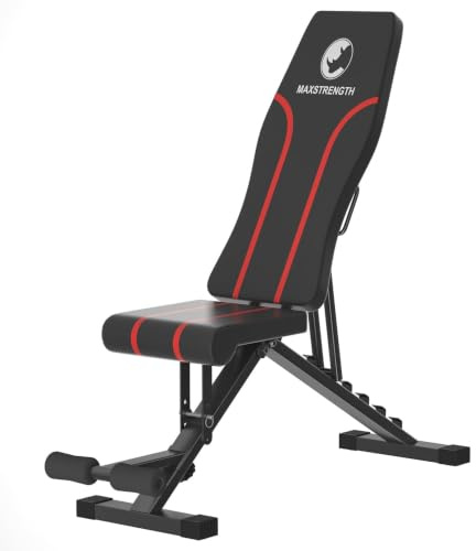 MAXSTRENGTH Justerbar viktbänk gymbänk träningsbänk för helkroppsträning vikbar lutning/nedåtgående bänkpress med vikter och stång, vikbar viktpress (G264)