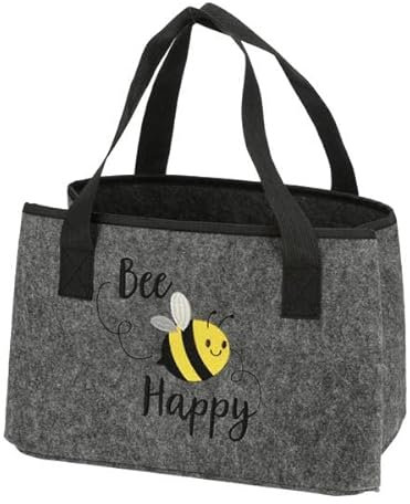 wunderschöne Filztasche Bee happy/Biene Stickerei Farbe grau,Kaminholztasche Filzkorb Kaminholztasche Kaminholzkorb Korb Filz Zeitungsständer Zeitungskorb