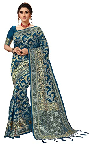 TRENDMALLS Women's Banarasi Silk Saree with Unstitched Blouse Piece (S13-Morpeach)