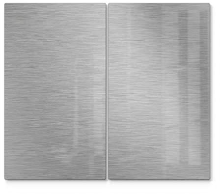 DEQORI Herdabdeckplatten Glas | 2er Set 60x52 cm | Motiv Gebürsteter Stahl | Ceranfeld Abdeckplatten in Küche | Herd-Abdeckungen universal | Glasplatten & Schneidebretter für Kochplatte