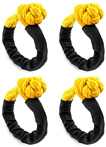 QWORK Synthetic Soft Shackle for Road Towing Sailing ATV Truck, 4 Pack 1/2 Inch x 20 Inch, 42,000lbs Breaking Strength Synthetic Rope Shackle Recovery Rope with Sleeve Black WD8873