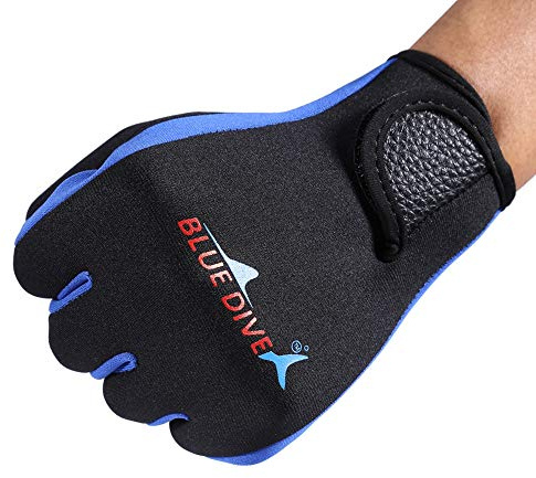 KIMISS 1Pair Set Diving Neoprene, Surf Swim Guanti da Sub in Neoprene per Pesca Subacquea, Scuba Snorkeling Bambini Guanti per Sport Acquatici Nero Giallo S (Nero Blu)