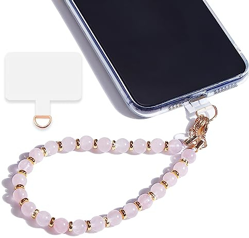 Lostars Marble Beaded Phone Wrist Strap,Detachable Phone Bracelet Strap with Tether Tab,Hands-Free Wristlet Strap (Rose Quartz)