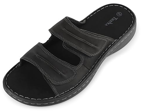 TIESTRA Sandales en Cuir pour Hommes,Semelle en Caoutchouc Antidérapante,Sandales à Boucles et Hook and Loop,Chaussures d'été pour la Plage et I'extérieur