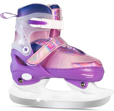 LEVYTEMP Adjustable Ice Skates for Children Boys Girls - Black, Blue, Pink - Youth Ice Skates - Sizes S, M, L - Ice Hockey Skates for Outdoor and Ice Rink