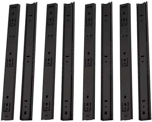 MOCNT 4 Pair (8 Piece) Heavy Duty 27mm Drawer Runners 500mm Drawer Rail Runners Ball Bearing Steel Drawer Slides Cabinet Sliding Extension Kitchen Desk Rail Runners Black