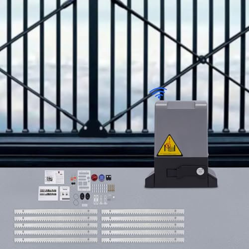 Juego de accionamiento para puerta corredera de 370 W, accionamiento para puerta de garaje con 2 mandos a distancia y cerradura de código inalámbrico, abridor de puerta corredera con sensor de