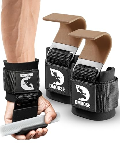 DMoose - Coppia di ganci per sollevamento pesi, per uomini e donne, in neoprene imbottito da 8 mm di spessore, stacchi da terra, powerlifting, barra per trazioni, sollevamenti, coprispalle (marrone