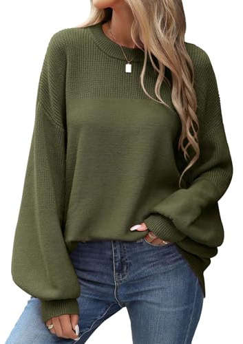 heekpek Pull Femme Hiver Chaud Chic et Élégant Col Rond Oversize Doux Pull Grosse Maille Femme Sweat Décontractée Manche Longue Haut Automne, Vert armée, M