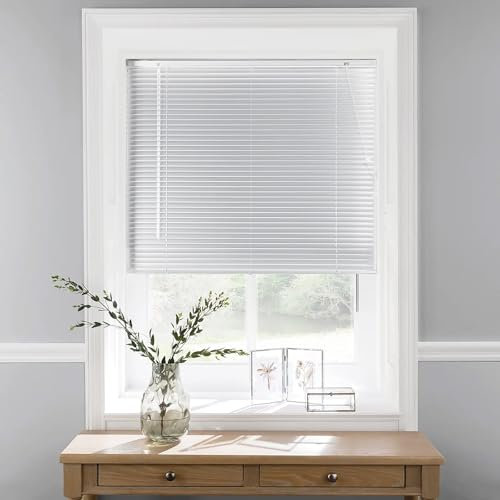 Stores Vénitiens en Aluminium Lames 25 mm, sur Mesure sans Cordon – Intérieur Bureau Salle de Bain Chambre(Blanc)