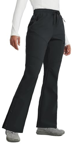 BALEAF - Pantaloni da sci da donna foderati in pile, termici, impermeabili, in softshell, a sbuffo, con tasche con cerniera, per camminate ed escursioni, Nero , M