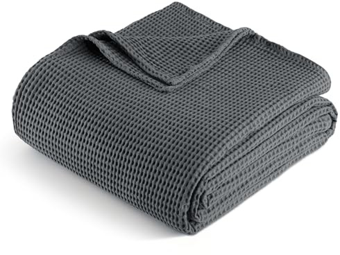 Exclusivo Mezcla 100% Baumwolle Decke Waffeldecke als Bettüberwurf, Weiches Leichtes und Atmungsaktives Baumwolldecke Tagesdecke für Sofa und Bett, Alle Jahreszeiten, 150x200 cm, Dunkelgrau