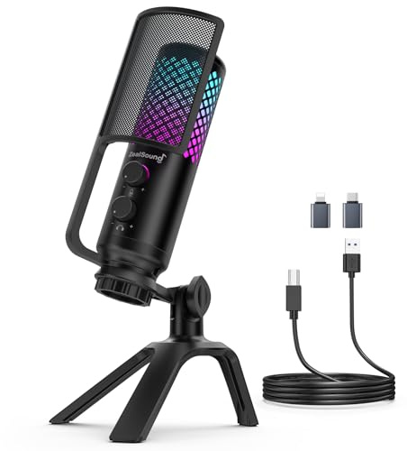 ZealSound Micrófono para Gaming para PC: micrófono USB de construcción metálica con botón de silencio, ideal para podcast, streaming, estudio, reuniones/clases online y grabaciones de audio, Mac y PS5