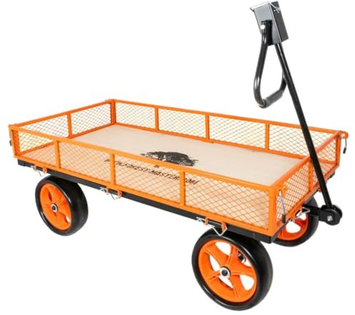 Forest Master FM-CART Heavy Duty Garden Trolley – All-Terrain Utility Cart with Fold-Down Mesh Sides & PU Wheels – Flatbed Wagon for Gardening, DIY, Landscaping & Allotment Use