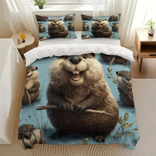 YDVZYWBL Beaver Gathering Bedding Comforter Sets Bedding Set 3 Pieces (1 Duvet Cover 2 Pillowcases) with Zipper Closure Lightweight