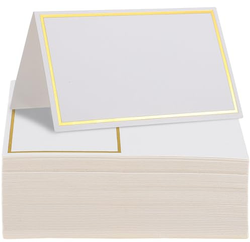 UTHCLO 100 Cartes Marque-Places Pliables pour Table Bordure Dorée Format pour Mariage et Banquet Papier Qualité Facile à Écrire Lot de 100 Pièces pour Décoration Élégante